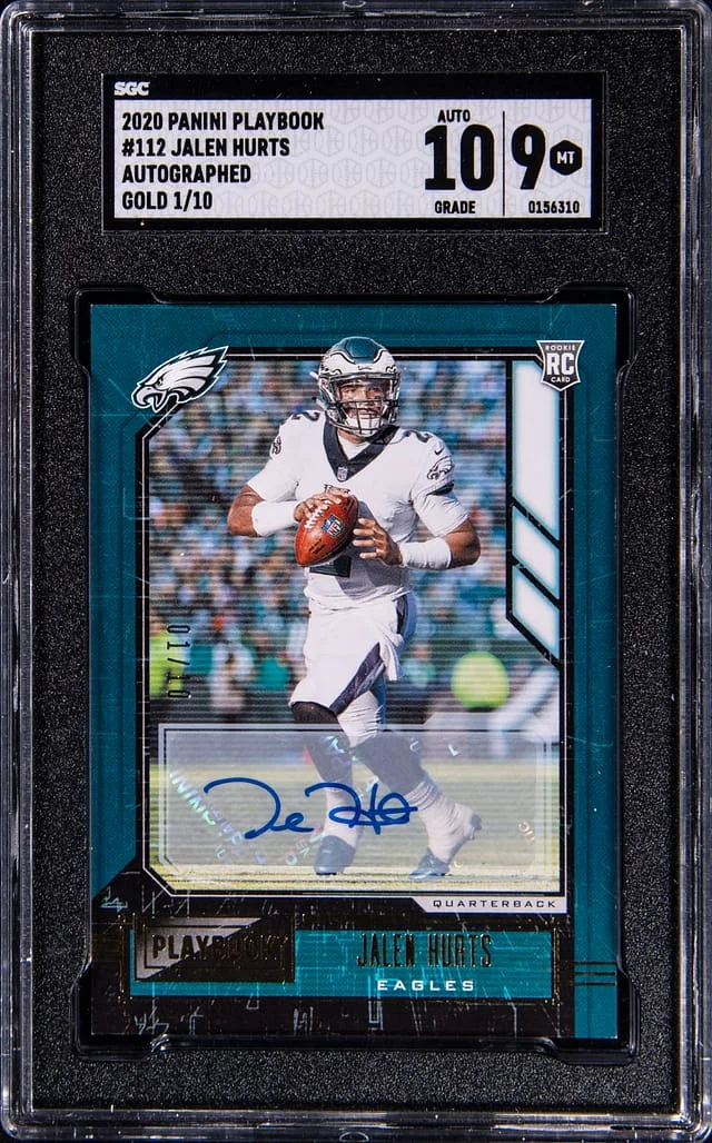 2020 Panini Jalen Hurts Playbook Signatures Magenta Printing Plate #112 card image