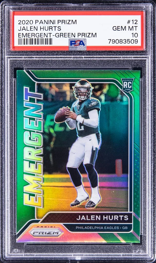 2020 Panini Jalen Hurts Emergent Green Prizm #12 card image