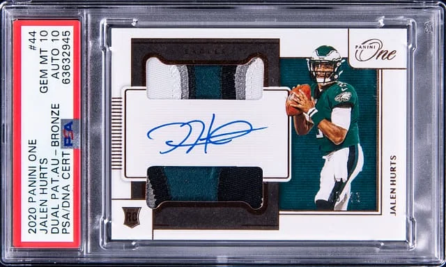 2020 Panini Jalen Hurts One Dual Patch Autograph Bronze #44 card image