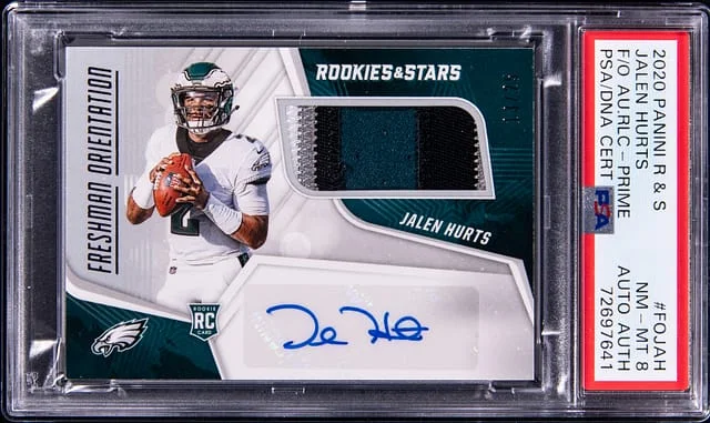 2020 Panini Jalen Hurts Rookies & Stars Freshman Orientation Autograph Relics Prime #FOJAH card image