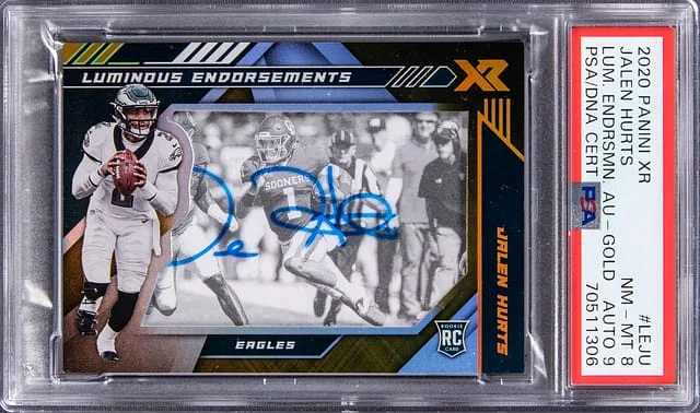 2020 Panini Jalen Hurts XR Luminous Endorsements Autograph Gold #LE-JU card image