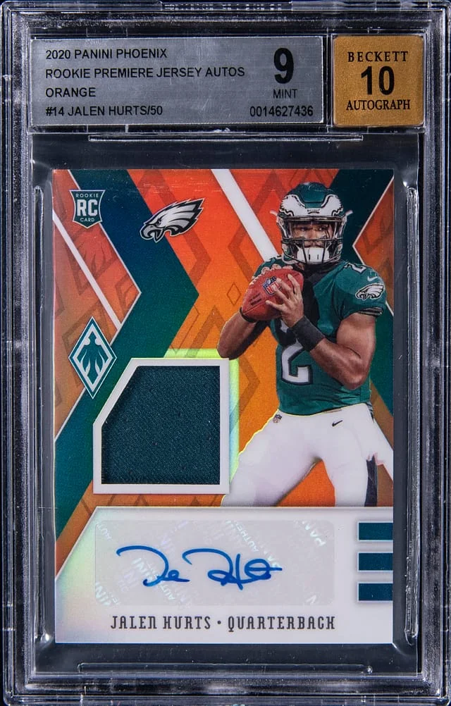 2020 Panini Jalen Hurts Phoenix Premiere Jersey Autographs Orange #RJA-JA card image