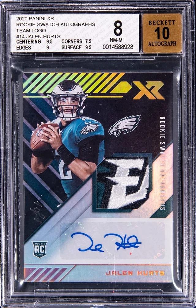 2020 Panini Jalen Hurts XR Swatch Autographs NFL Shield Helmet #RSA-JU card image