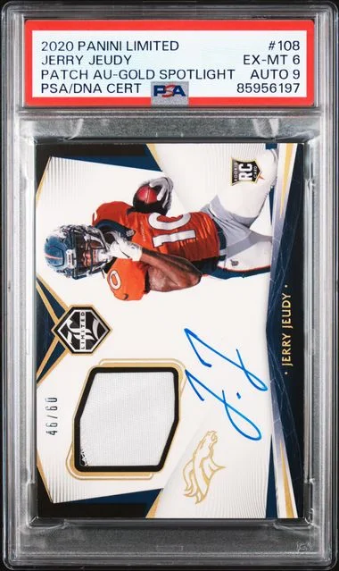 2020 Panini Jerry Jeudy Limited Patch Autograph-Gold Spotlight #108 card image