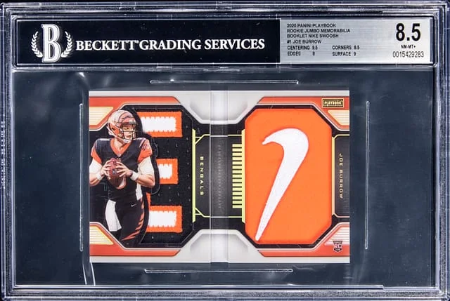 2020 Panini Joe Burrow Patch Booklet Playbook Jumbo Memorabilia Booklet Nike Swoosh #RJM-1 card image