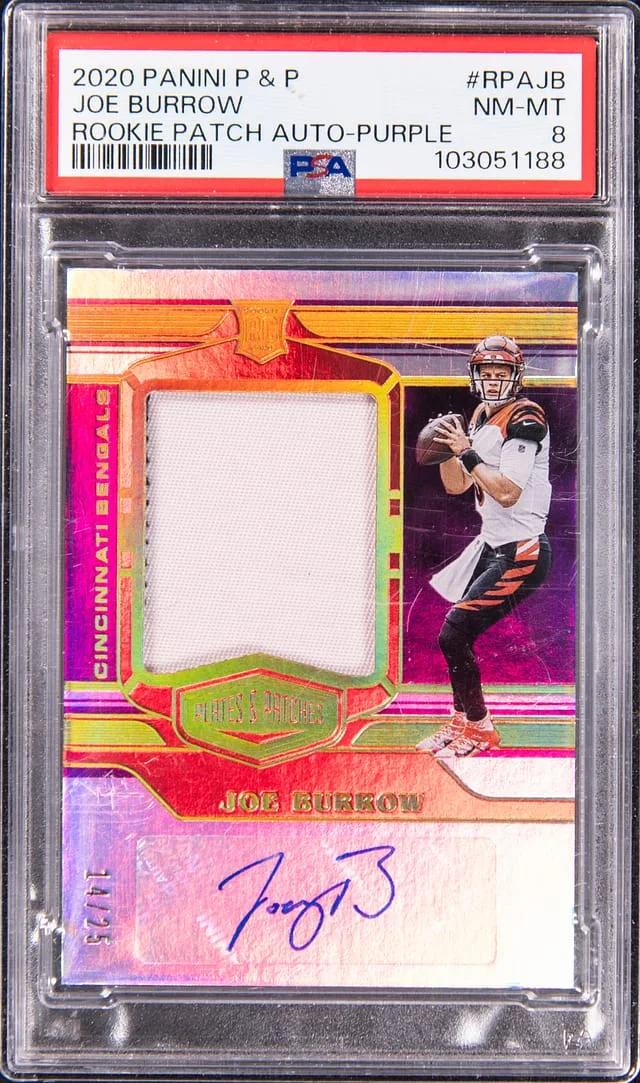 2020 Panini Joe Burrow Prlates & Patches Patch Autograph Purple #RPA-JB card image