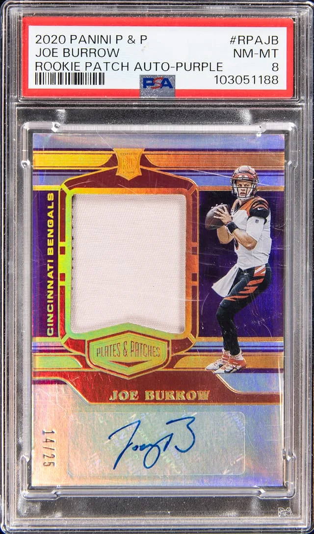 2020 Panini Joe Burrow Plates & Patches Patch Autograph (RPA) Purple #RPAJB card image
