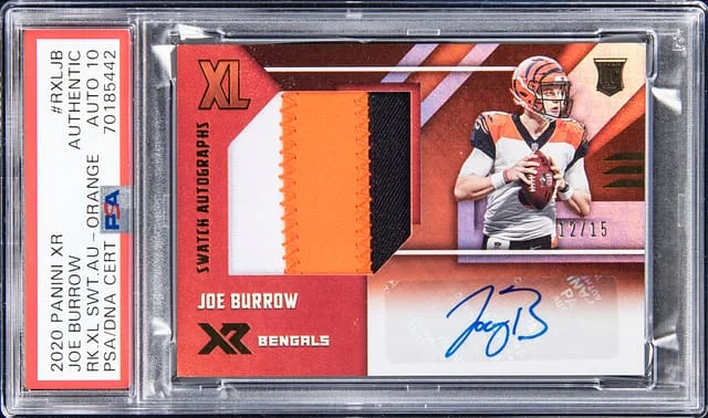 2020 Panini Joe Burrow XR XL Swatch Autograph Orange #RXL-JB card image
