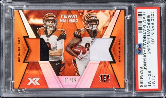 2020 Panini Joe Burrow /Tee Higgins Xr Team Materials Orange #Tm1 card image