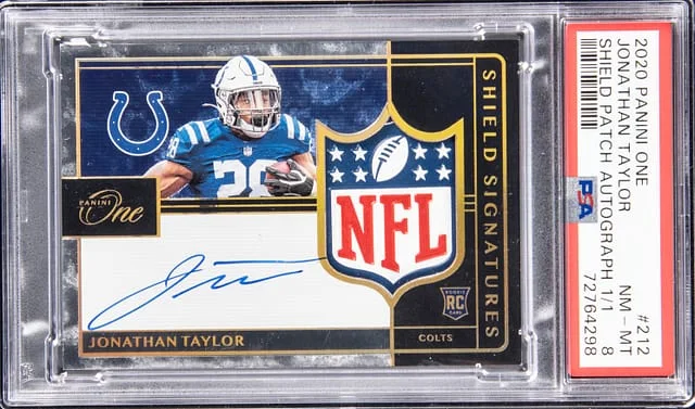 2020 Panini Jonathan Taylor One Shield Patch Autograph #212 card image