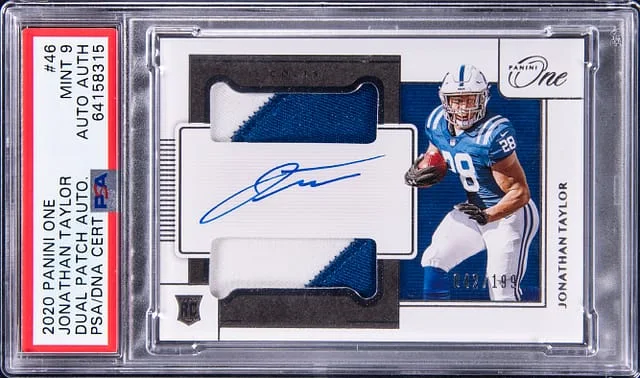 2020 Panini Jonathan Taylor One Dual Patch Autograph (RPA) #46 card image