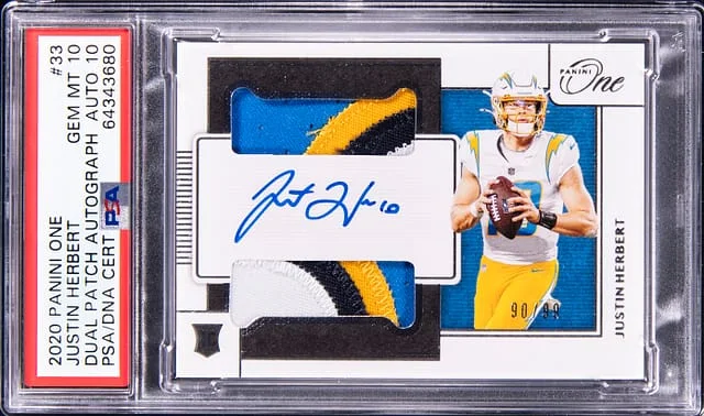 2020 Panini Justin Herbert One Dual Patch Autograph #33 card image