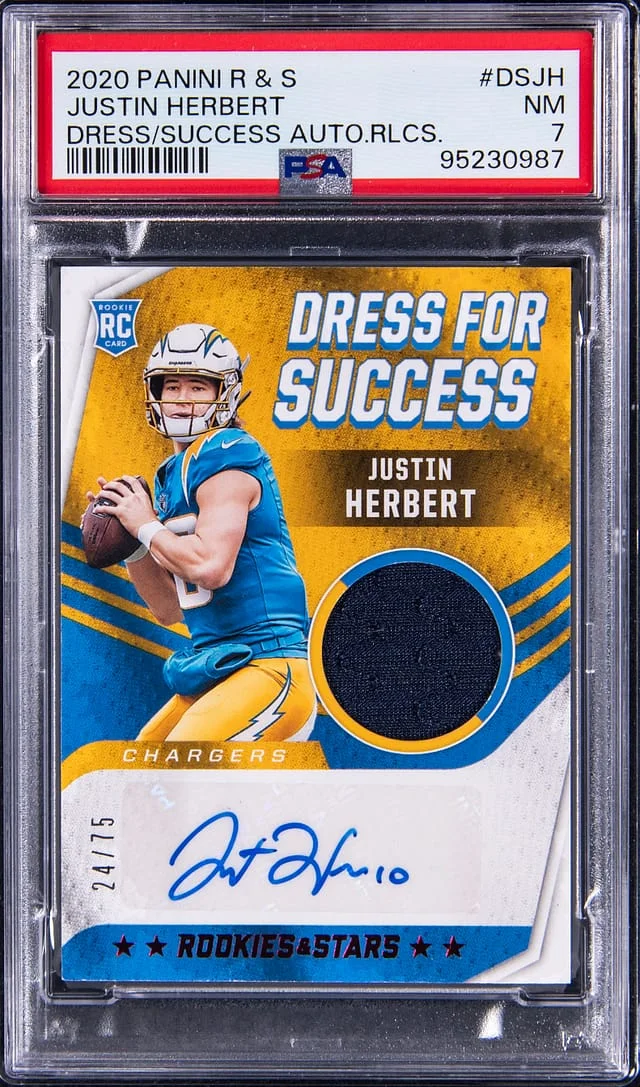 2020 Panini Justin Herbert Rookies & Stars Dress for Success Autograph Relics #DS-JH card image
