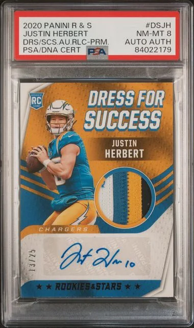 2020 Panini Justin Herbert Rookies & Stars Dress For Success Autograph Relics Prime (RPA) #DSJH card image