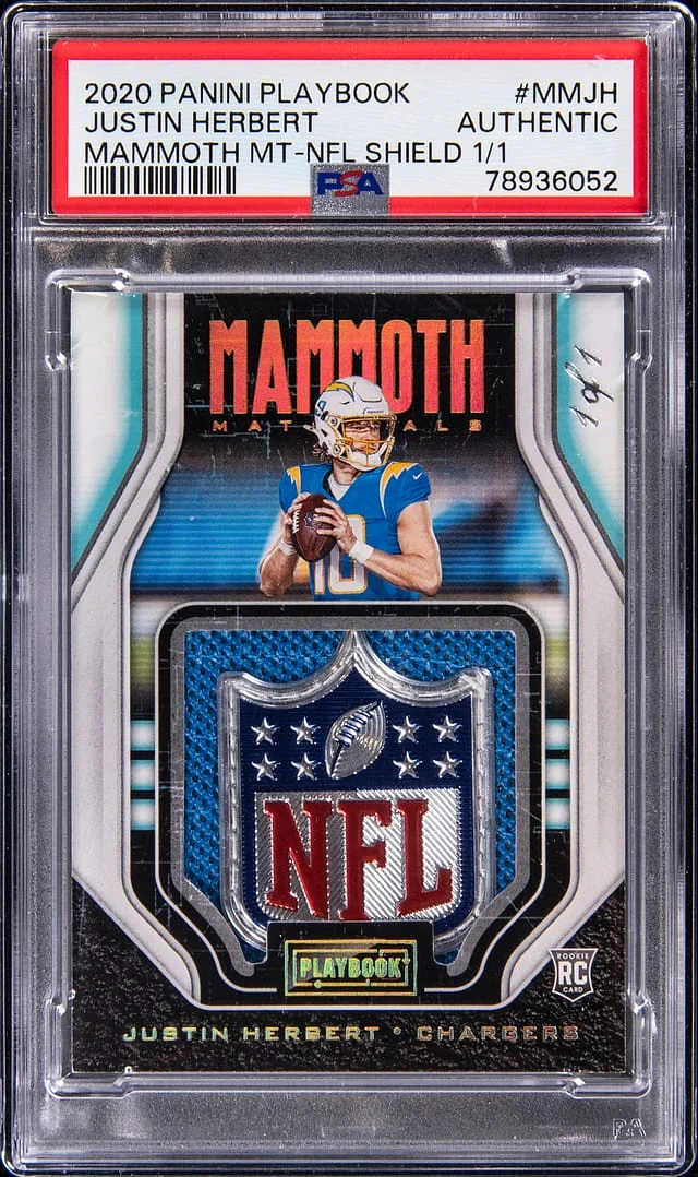 2020 Panini Justin Herbert Playbook Mammoth Materials NFL Shield #MM-JH card image