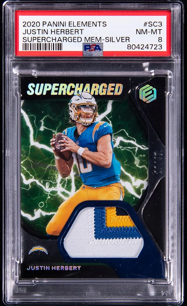 2020 Panini Justin Herbert Elements Supercharged Memorabilia Silver #SC-3 card image