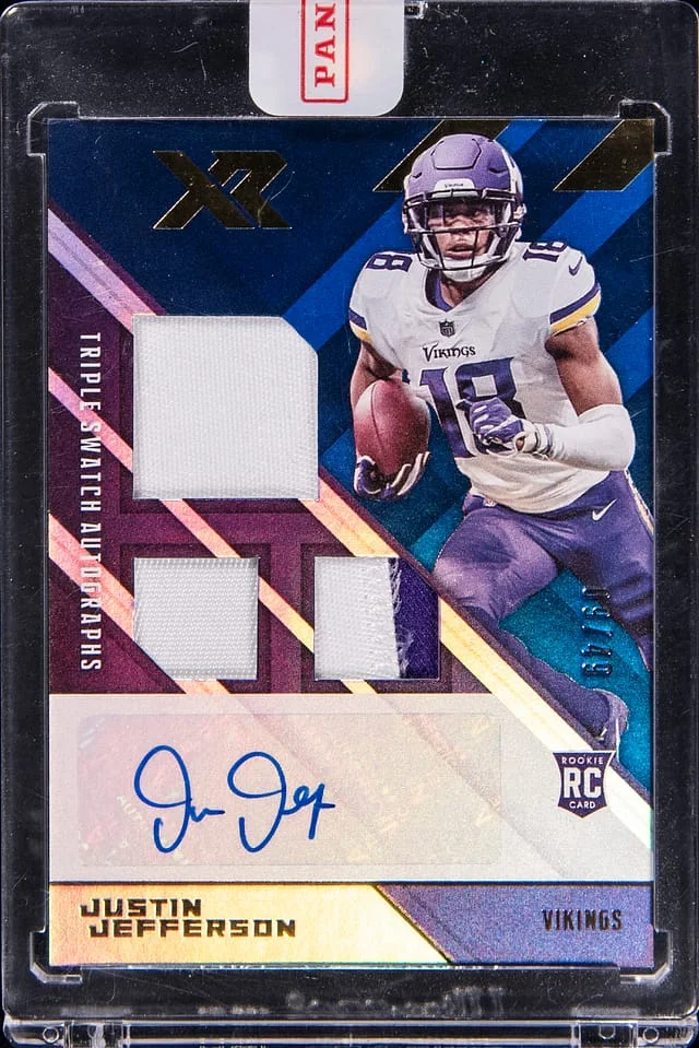 2020 Panini Justin Jefferson XR Triple Swatch Autographs #211 card image