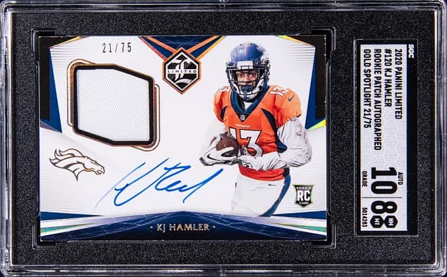 2020 Panini K.J. Hamler Limited Patch Autographs Gold Spotlight #120 card image
