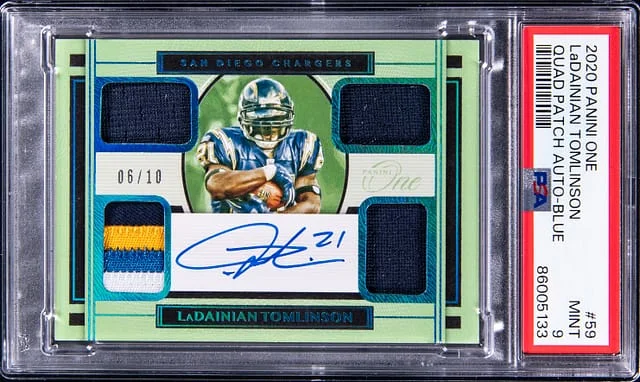 2020 Panini LaDainian Tomlinson One Quad Patch Autographs Blue #59 card image