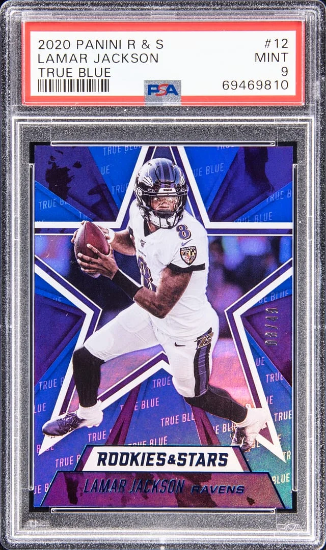 2020 Panini Lamar Jackson R & S True Blue #12 card image