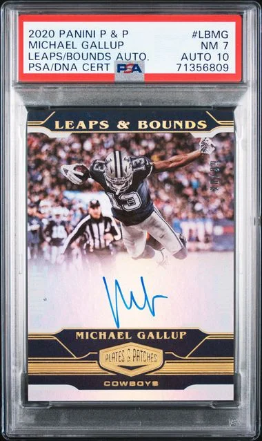 2020 Panini Michael Gallup Plates & Patches Leaps And Bounds Autographs #LBMG card image