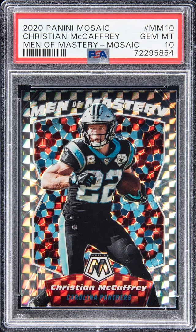 2020 Panini Mosaic Christian McCaffrey Men of Mastery #MM10 card image