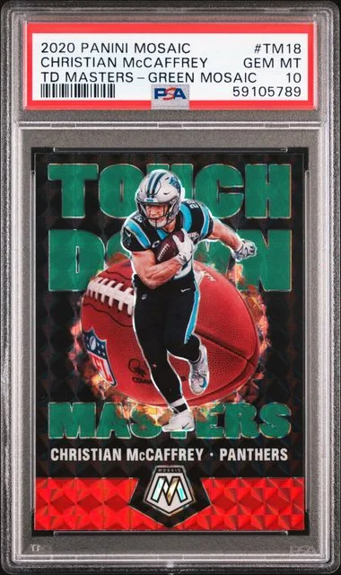 2020 Panini Mosaic Christian Mccaffrey Touchdown Masters Green Mosaic #Tm18 card image