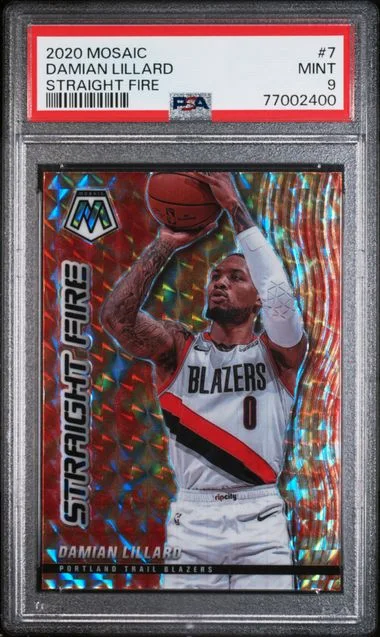 2020 Panini Mosaic Damian Lillard Straight Fire #7 card image