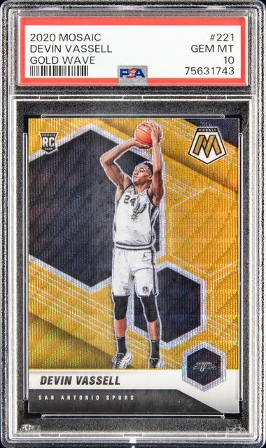 2020 Panini Mosaic Devin Vassell Gold Wave #221 card image