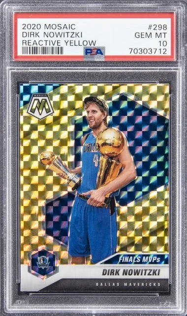 2020 Panini Mosaic Dirk Nowitzki Reactive Yellow #298 card image