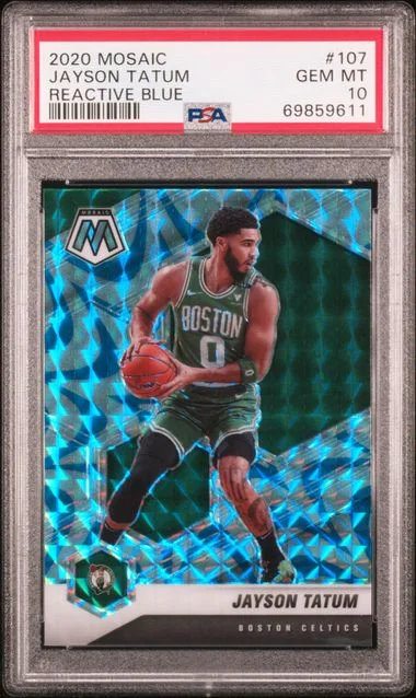 2020 Panini Mosaic Jayson Tatum Reactive Blue #107 card image