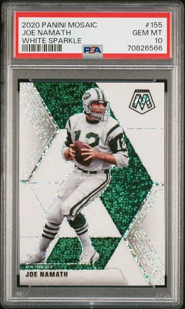 2020 Panini Mosaic Joe Namath White Sparkle #155 card image