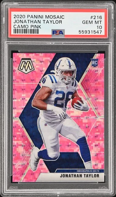 2020 Panini Mosaic Jonathan Taylor Camo Pink #216 card image