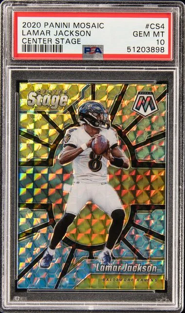 2020 Panini Mosaic Lamar Jackson Center Stage #CS4 card image
