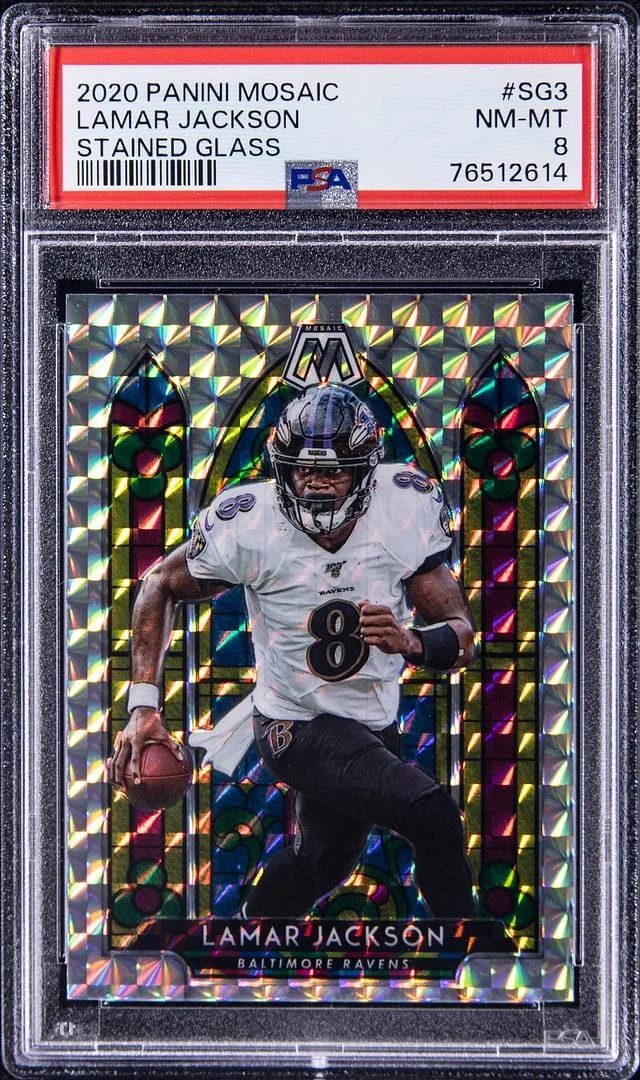 2020 Panini Mosaic Lamar Jackson Stained Glass #SG3 card image