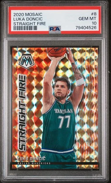 2020 Panini Mosaic Luka Doncic Straight Fire #8 card image