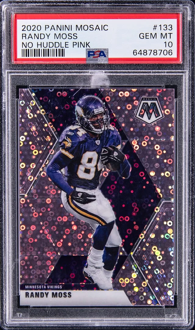 2020 Panini Mosaic Randy Moss No Huddle Pink #133 card image