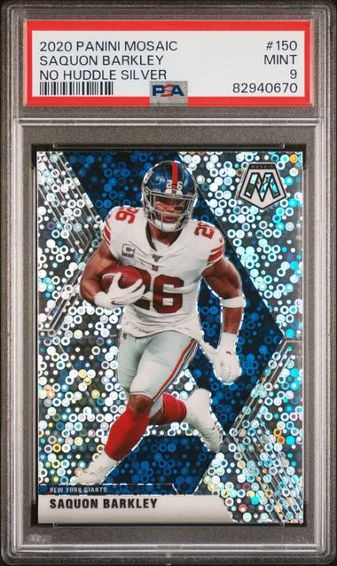 2020 Panini Mosaic Saquon Barkley No Huddle Silver #150 card image
