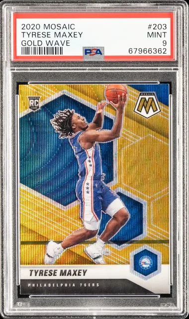 2020 Panini Mosaic Tyrese Maxey Gold Wave #203 card image