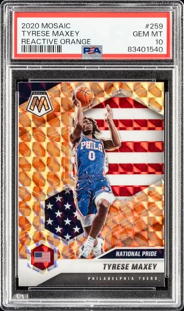 2020 Panini Mosaic Tyrese Maxey Reactive Orange #259 card image
