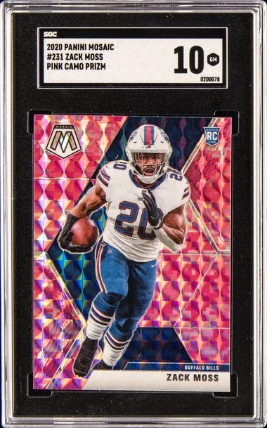 2020 Panini Mosaic Zack Moss Pink Camo Prizm #231 card image