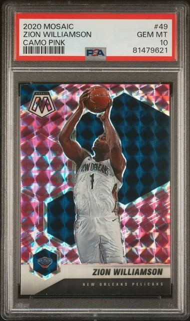 2020 Panini Mosaic Zion Williamson Camo Pink #49 card image