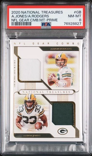 2020 Panini National Treasures Aaron Jones/Aaron Rodgers NFL Gear Combo Materials #GB card image