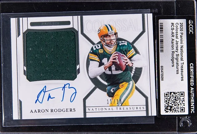 2020 Panini National Treasures Aaron Rodgers Colossal Jersey Signatures #CS-AR card image