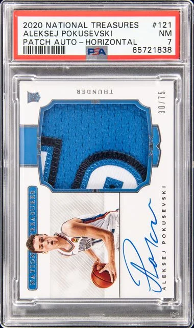 2020 Panini National Treasures Aleksej Pokusevski Patch Autograph-Horizontal #121 card image