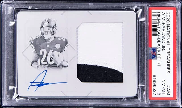 2020 Panini National Treasures Anthony McFarland Jr. Material Signature Black Printing Plate #RMS-AM card image
