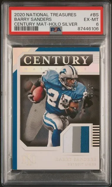 2020 Panini National Treasures Barry Sanders Century Materials Holo Silver #BS card image