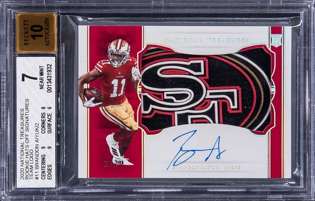 2020 Panini National Treasures Brandon Aiyuk Hats Off Signatures Team Logo #RHS-BA card image