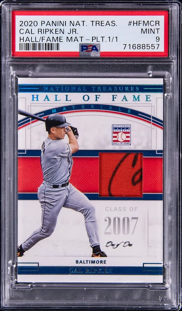 2020 Panini National Treasures Cal Ripken Jr. Hall Of Fame Materials Platinum #HFM-CR card image