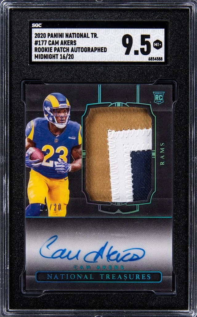 2020 Panini National Treasures Cam Akers Patch Autograph-Stars & Stripes #177 card image